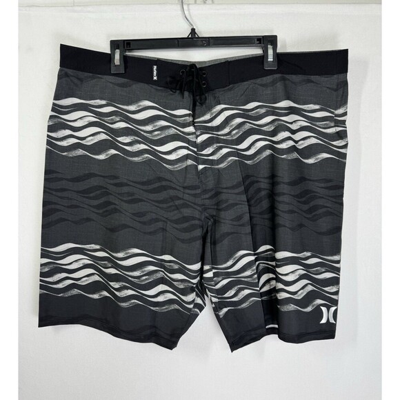 Hurley Phantom Unlined Board Shorts Mens 40x9 Black Gray Wave Swim Trunks EUC - Picture 1 of 7